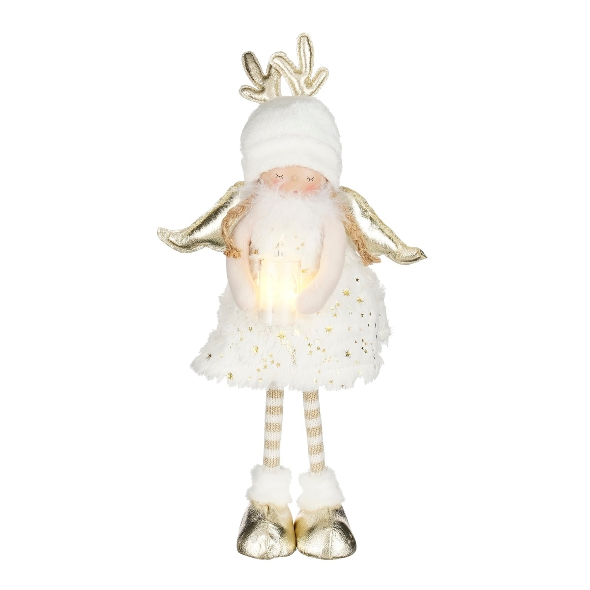 Vánoční figurky - Anděl plyšový s LED na baterie 43cm