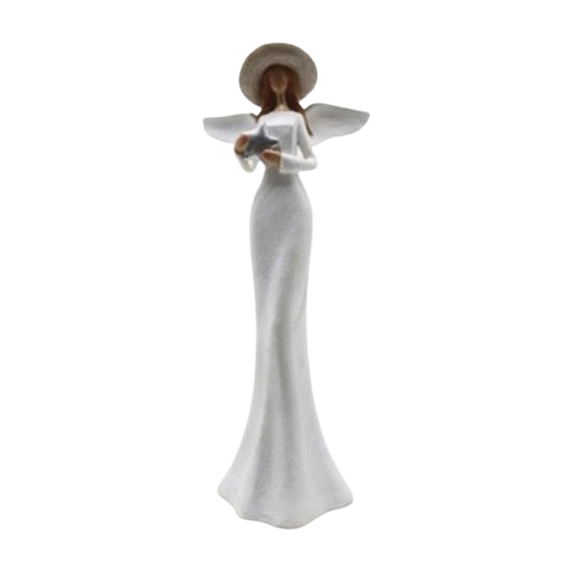 Vánoční figurky - Anděl s hvězdou polyresin bílo-stříbrná 36cm