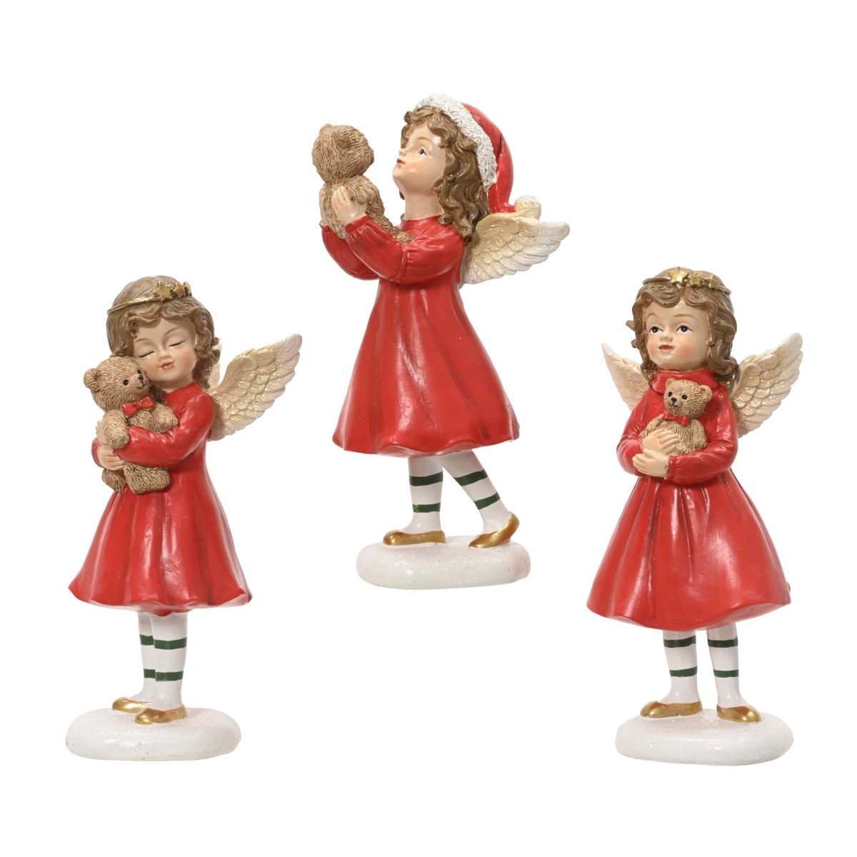 Vánoční figurky - Anděl s medvídkem z polyresinu mix 17cm