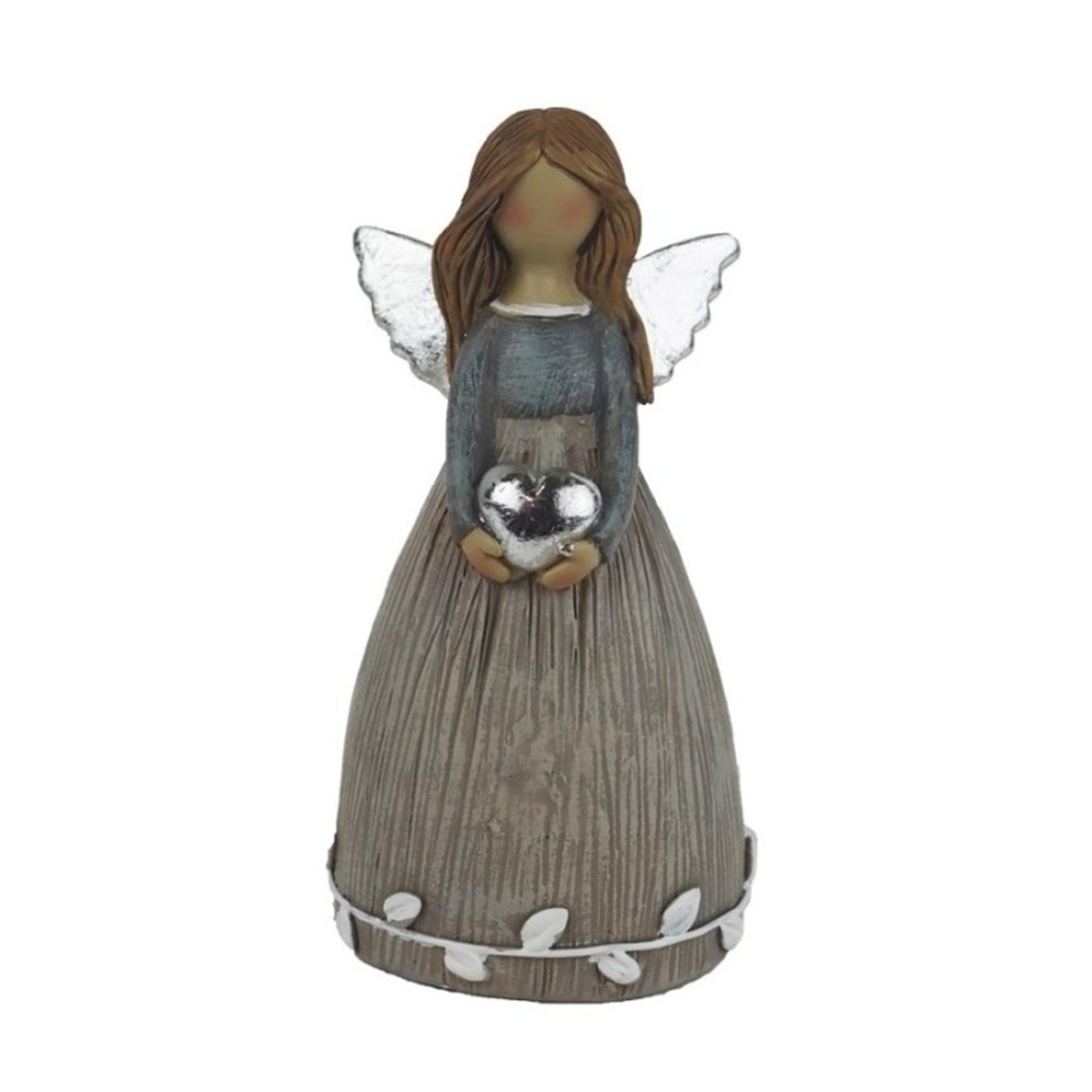 Vánoční figurky - Anděl se srdcem a listy polyresinový 12cm