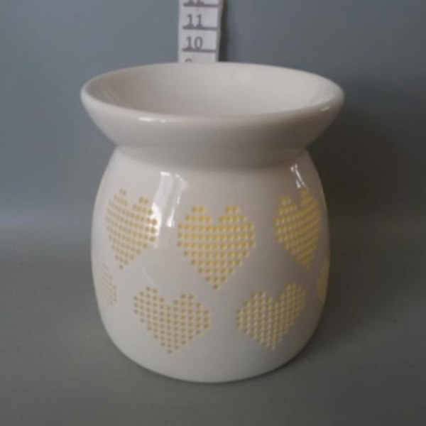 Aromalampy a vonné vosky - Aromalampa dekor srdce porcelán bílá 10cm