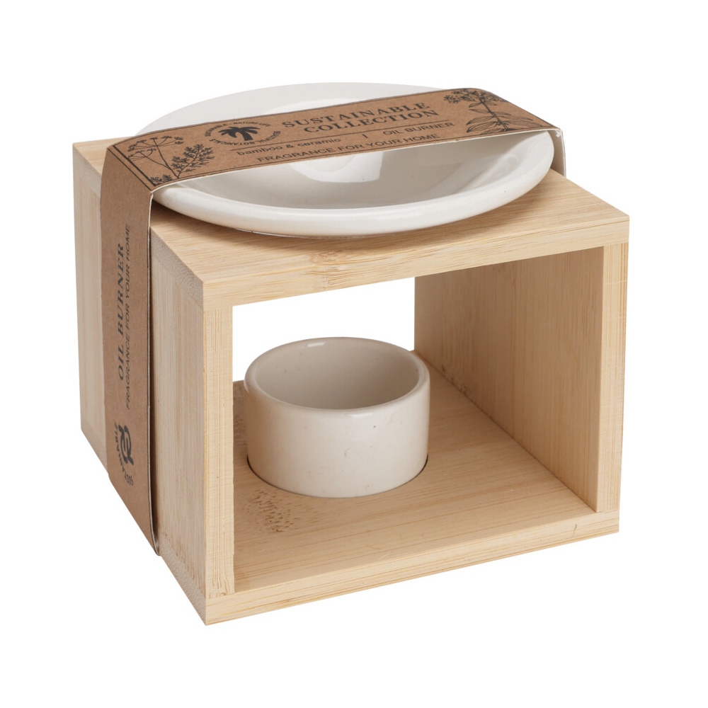 Aromalampy a vonné vosky - Aromalampa dřevěná s kameninou přírodní-bílá 11cm