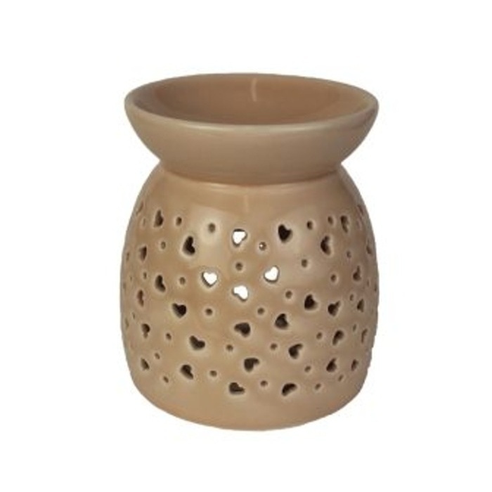Aromalampy a vonné vosky - Aromalampa porcelánová s dekorem srdíček sv.hnědá 13cm
