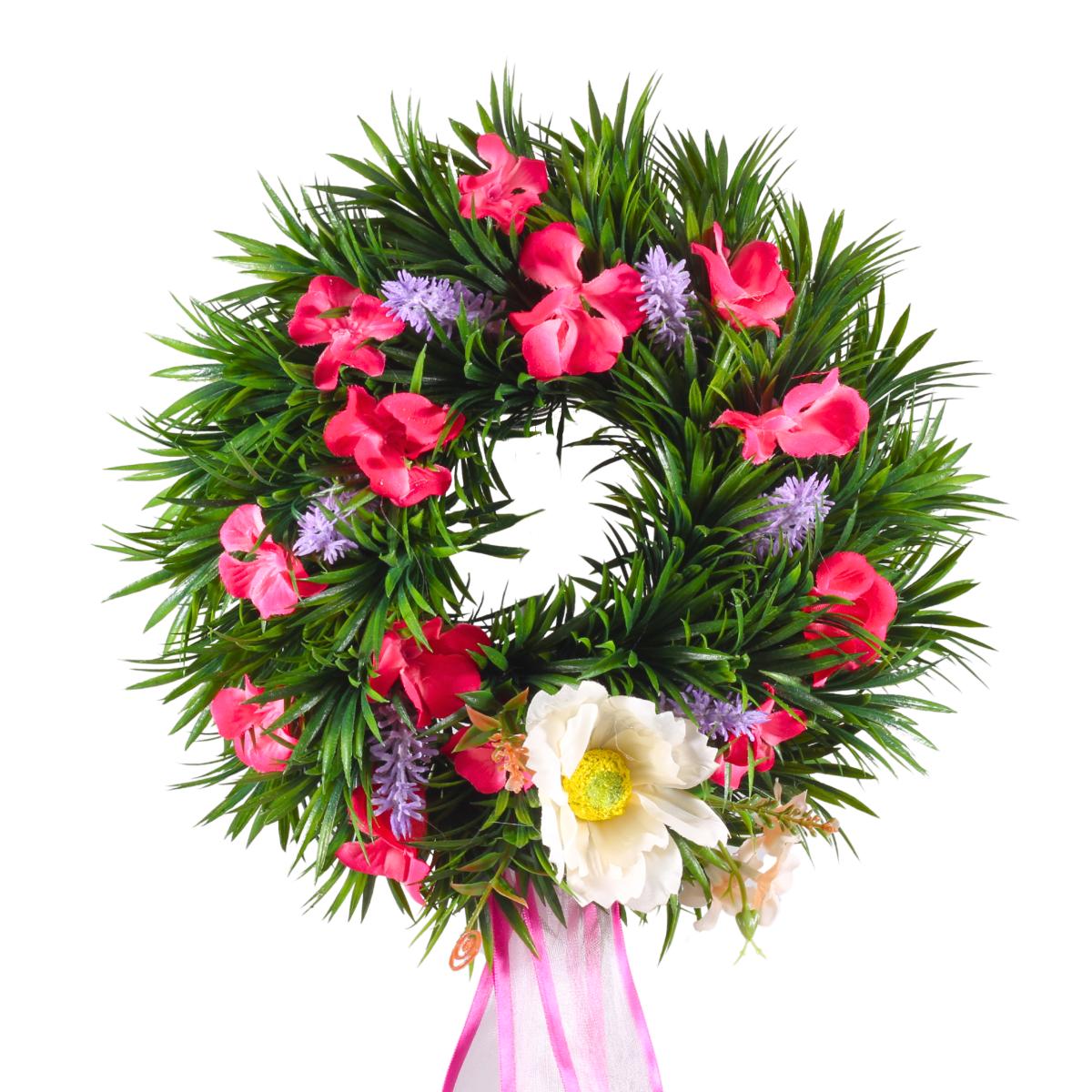 Letní truhlíky - Babiččina zahrádka aranžovaný věnec 25cm