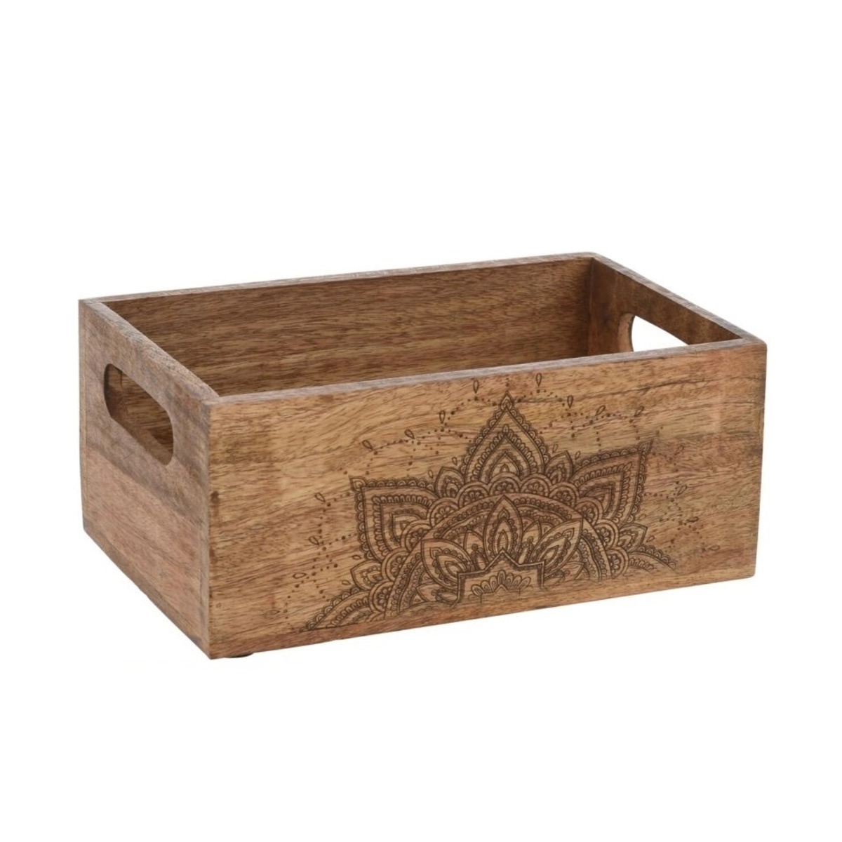 Přepravky a boxy - Bedna hranatá dřevěná s mandalou a 2 uchy 30cm