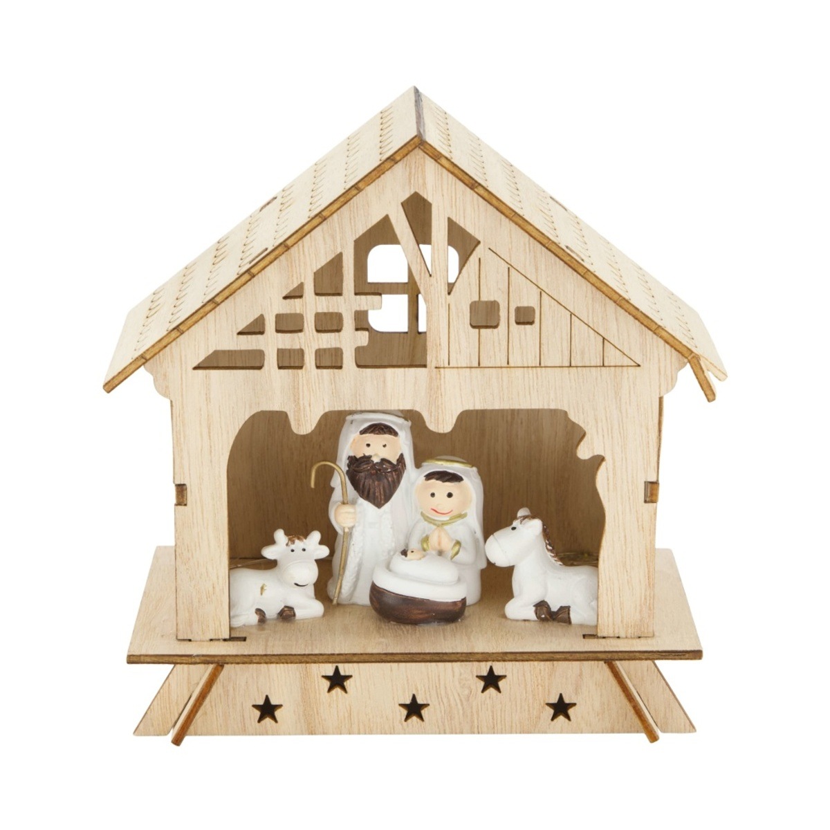 Betlém s jestličkami z překližky bílo-přírodní 15cm