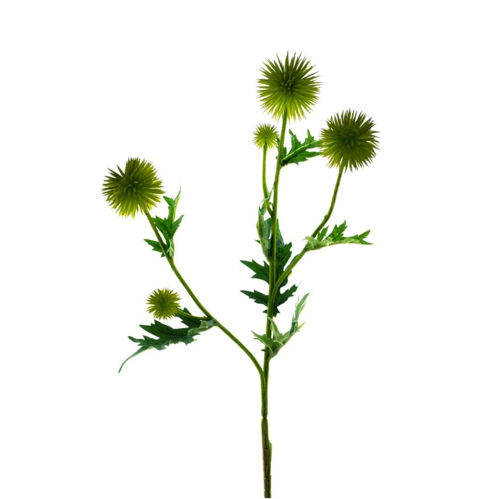 Letní umělé květiny - Bodlák řezaný umělý s 5 květy zelený 70cm