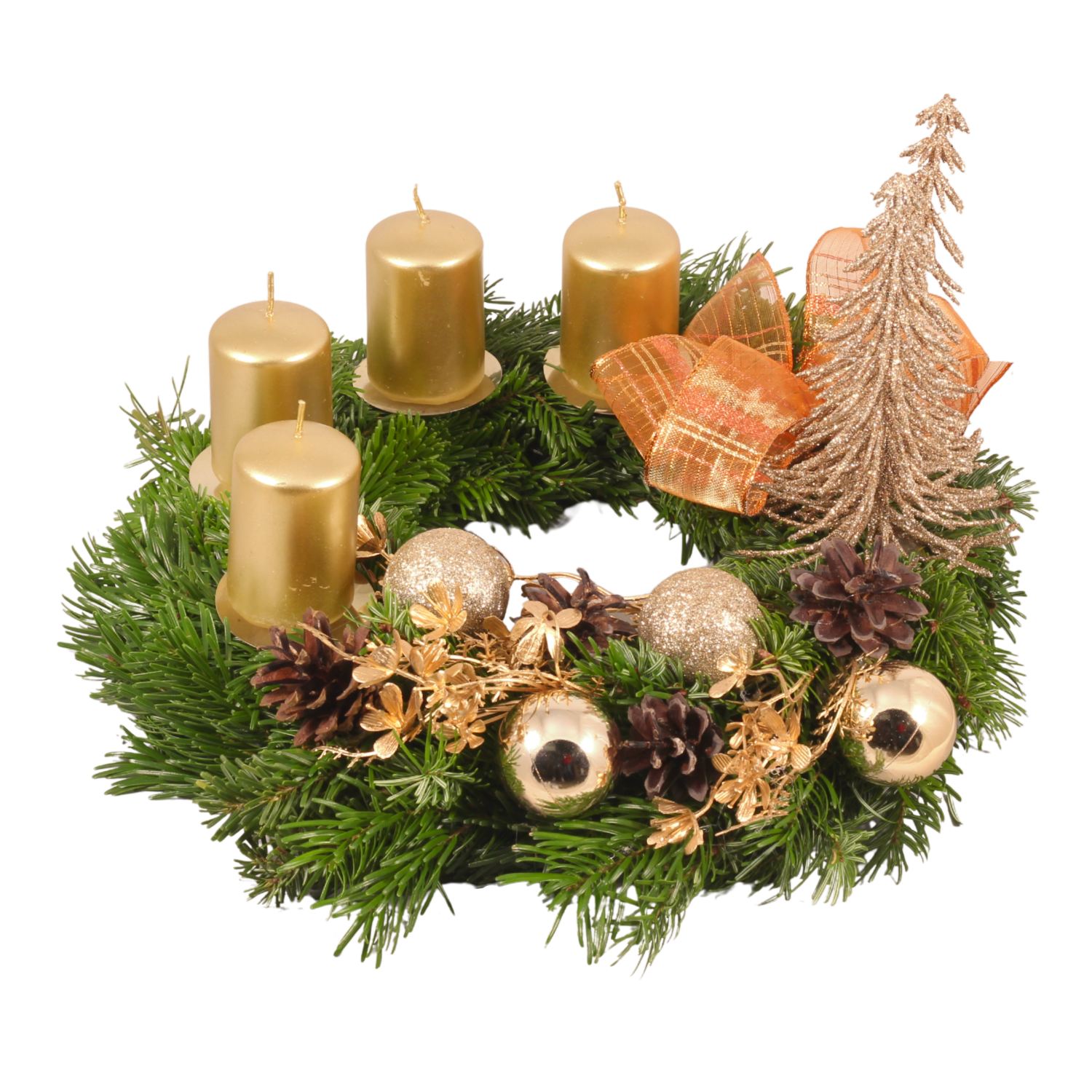 Tradiční vánoční dekorace - Bronzové Vánoce - Adventní věnec 25cm