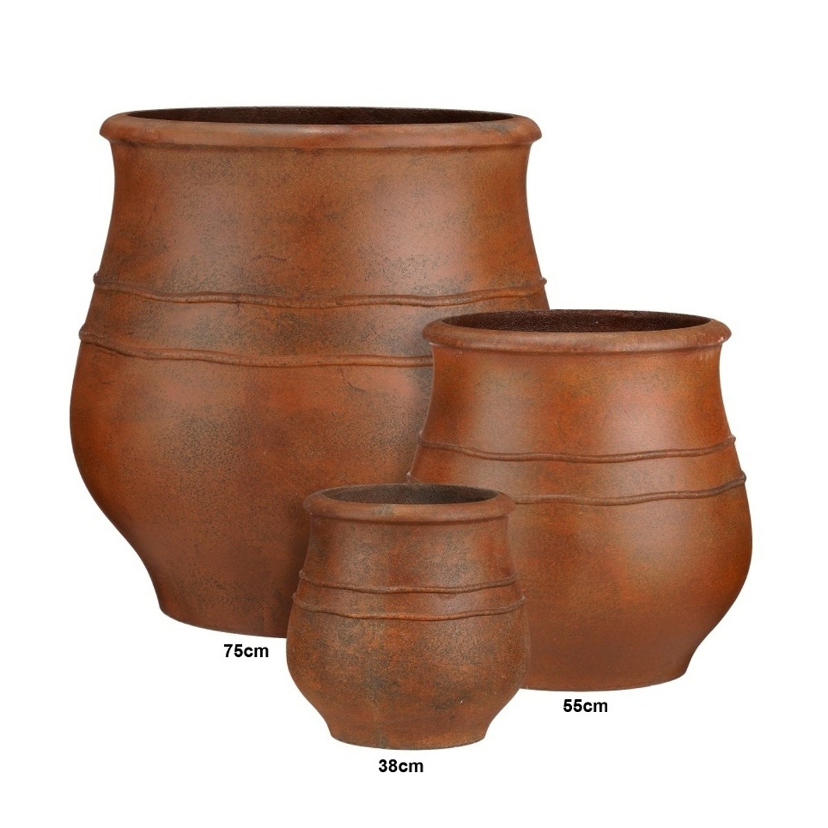 Kompozitní květináče - Buclatý květináč PIAZZA fibrestone rezavý 38cm