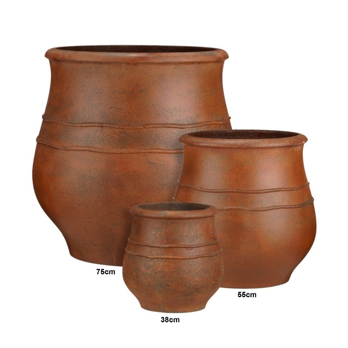 Kompozitní květináče - Buclatý květináč PIAZZA fibrestone rezavý 55cm