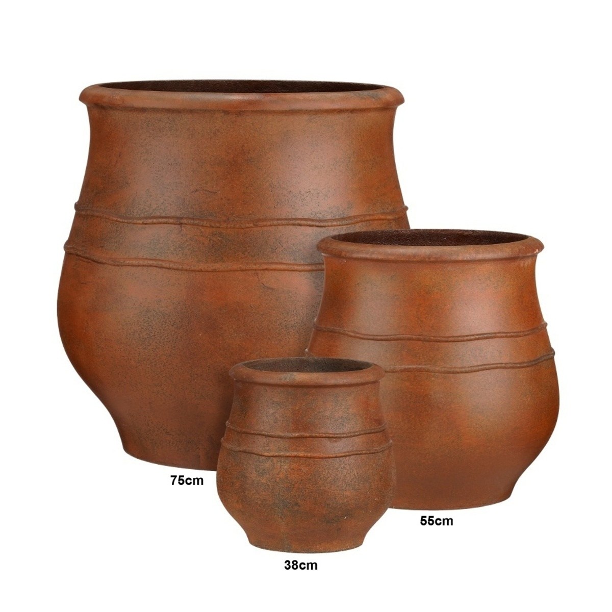 Kompozitní květináče - Buclatý květináč PIAZZA fibrestone rezavý 75cm