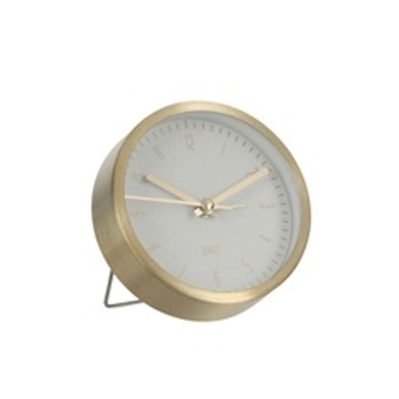 Hodiny a budíky - Budík kulatý BONN hliníkový zlato-bílý 9cm