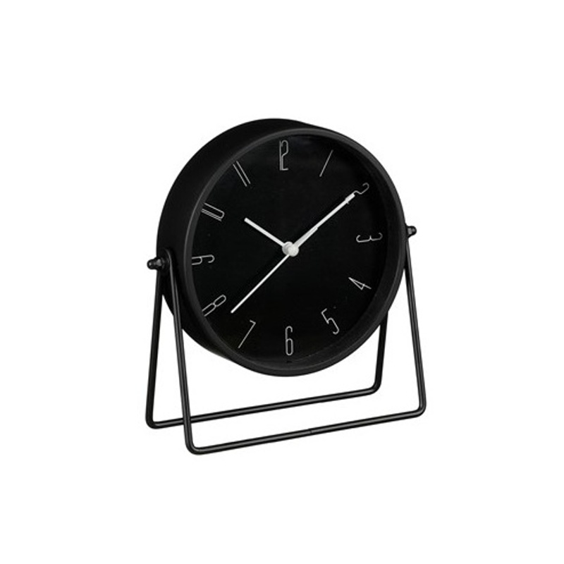 Hodiny a budíky - Budík kulatý CORKY kovový na stojánku černý 18,5cm