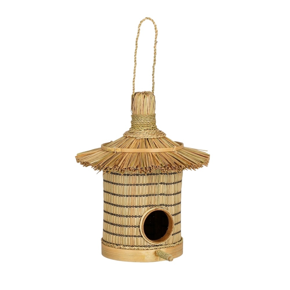 Krmítka, budky, domečky - Budka ptačí kulatá ze slámy přírodní 28cm