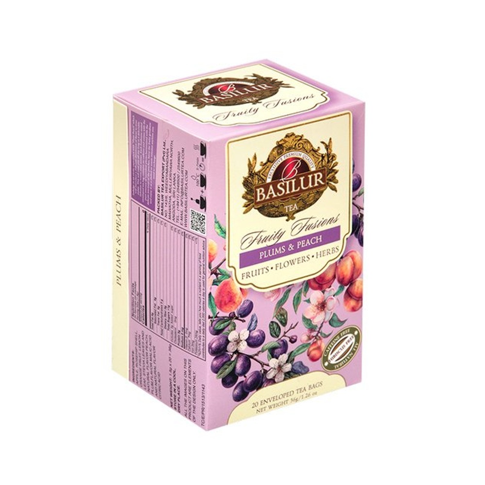 Nápoje - Čaj Basillur Fruity Fussions Plums & Peach bez ibišku 20x1,8g