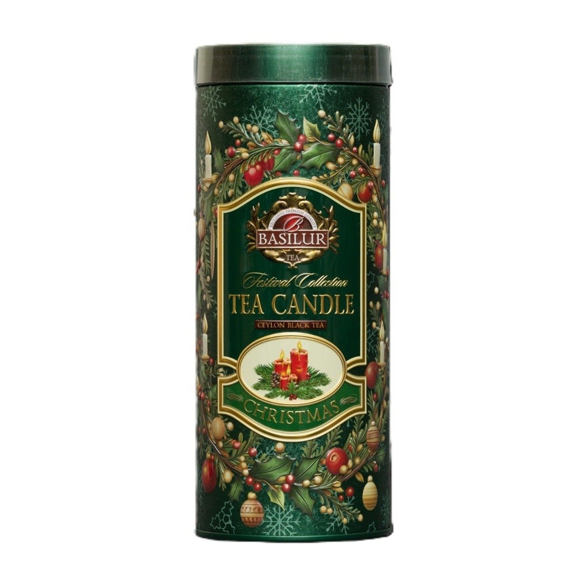 Nápoje - Čaj BASILUR Festival Candle Green v dóze se svíčkou 75g