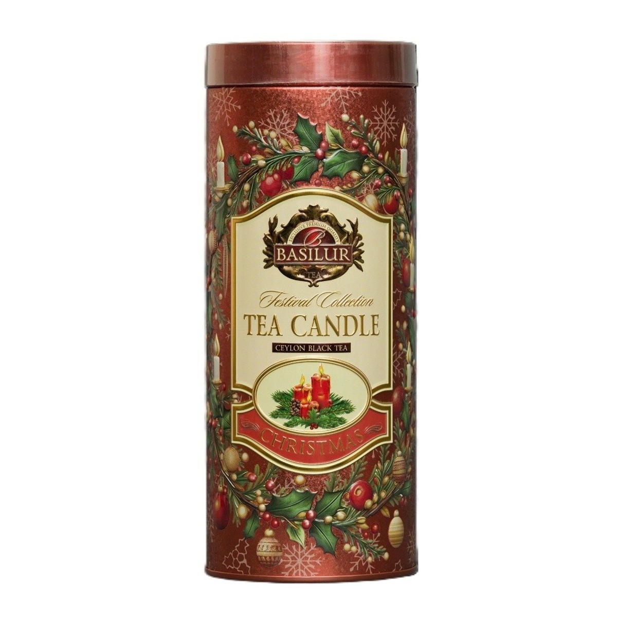 Nápoje - Čaj BASILUR Festival Candle Red v dóze se svíčkou 75g