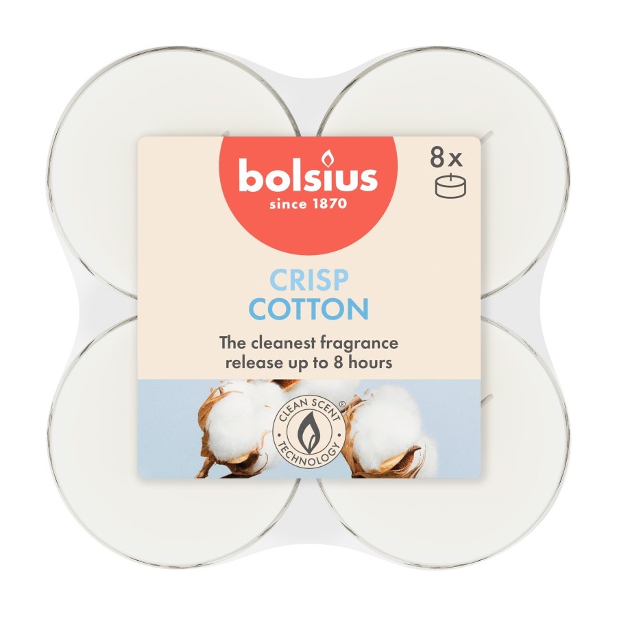 Čajové svíčky Bolsius - Čajová vonná svíčka Maxi BOLSIUS Fresh Cotton 8ks