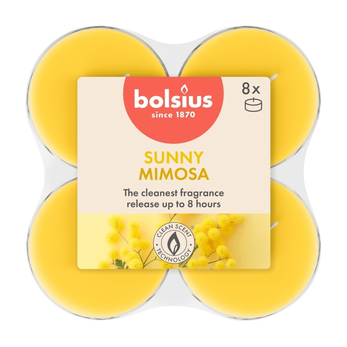 Čajové svíčky Bolsius - Čajová vonná svíčka Maxi BOLSIUS Mimosa 8ks