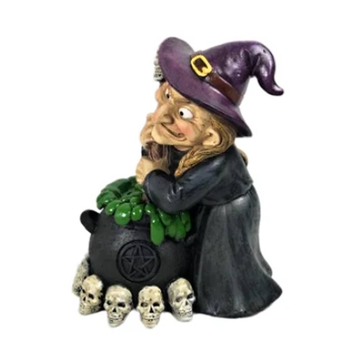 Halloween - Čarodějnice s kotlíkem a lebkami z polystone 13cm