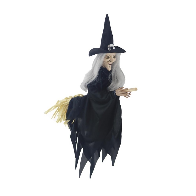Halloween - Čarodějnice sedící na koštěti plastová černá 58cm