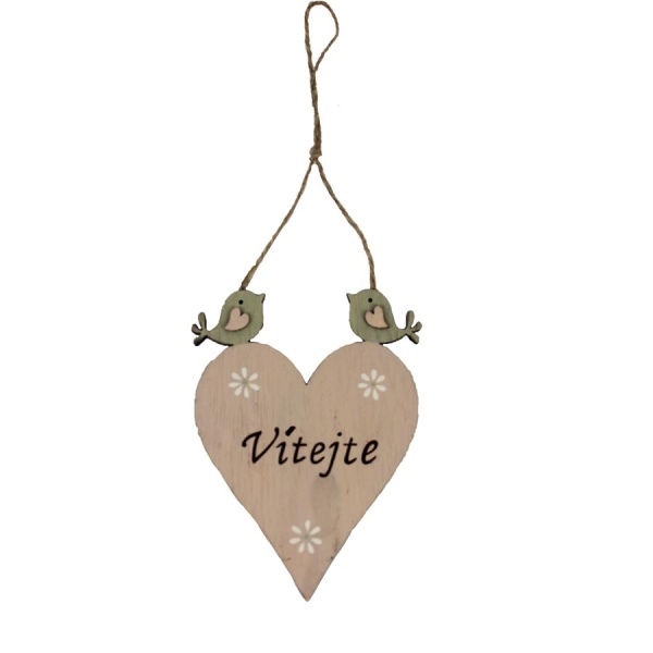 Dřevěné a proutěné dekorace - Cedule srdce Vítejte dřevo přírodní 13,5cm