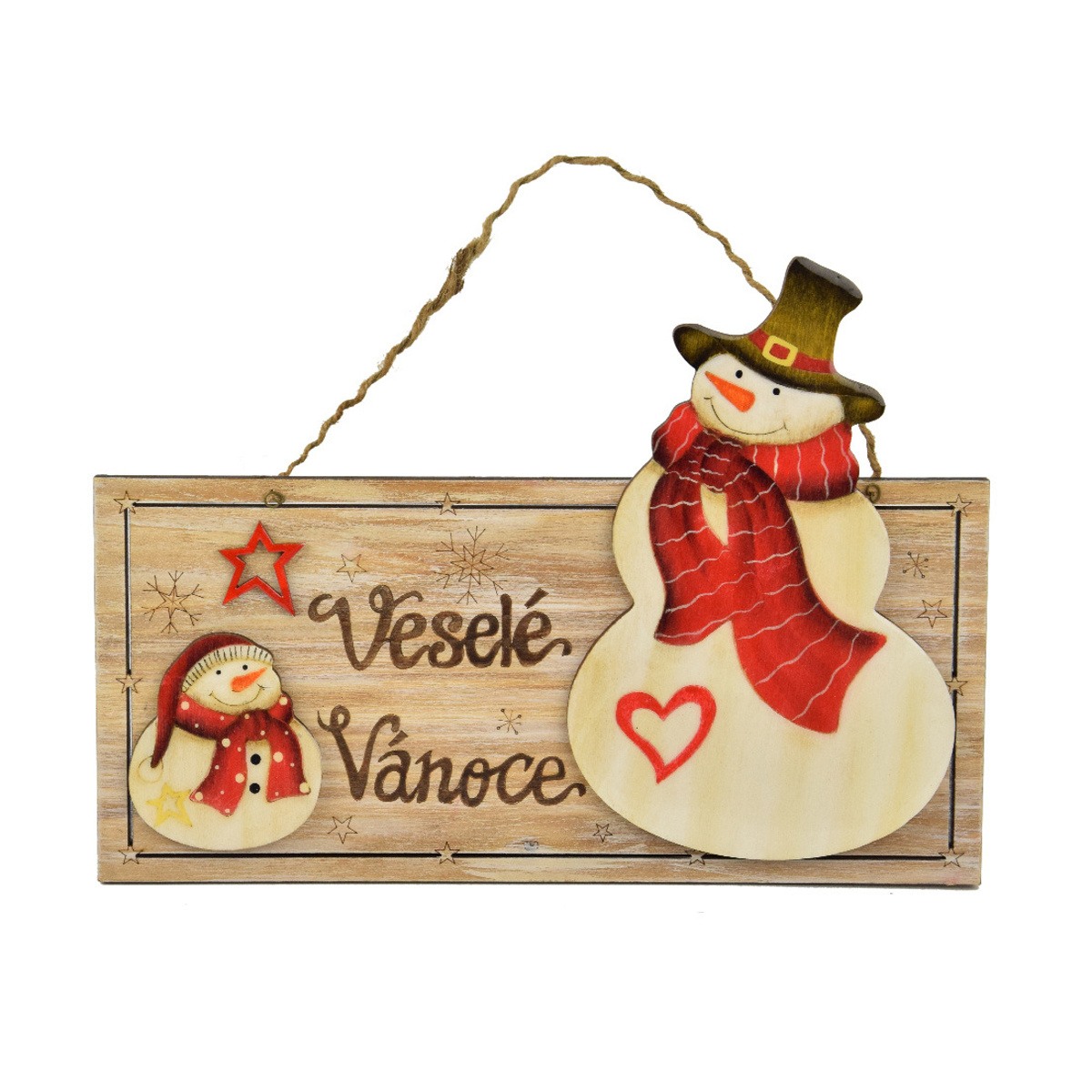 vánoční interíérové dekorace - Cedule VESELÉ VÁNOCE se sněhuláky z MDF 20x27cm
