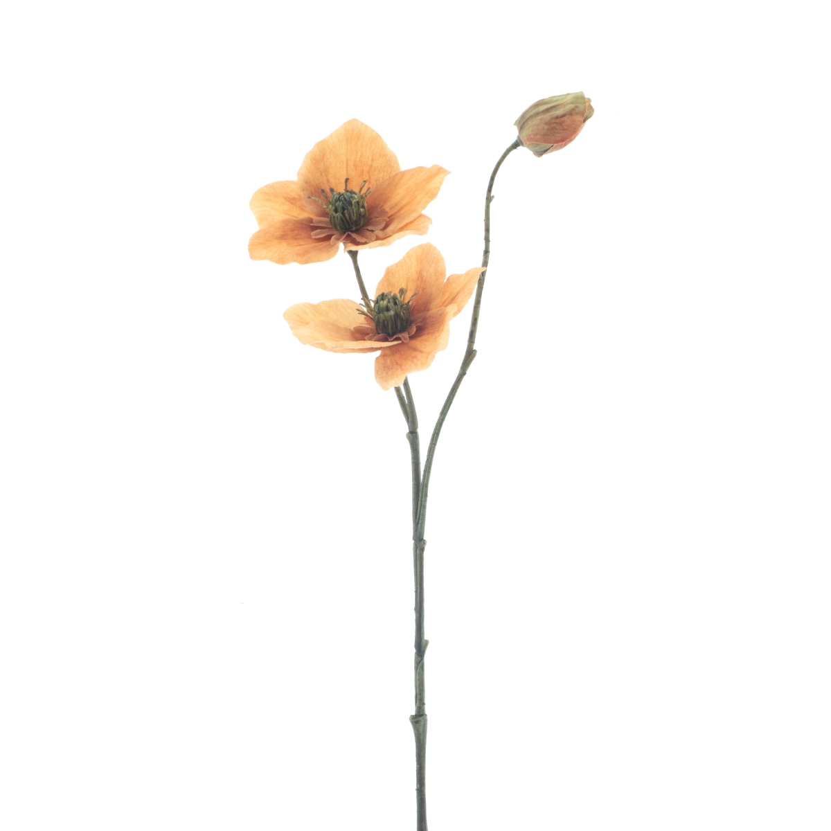 Jarní umělé květiny - Čemeřice CASEROS řezaná umělá se 2 květy a poupětem oranžová 56cm