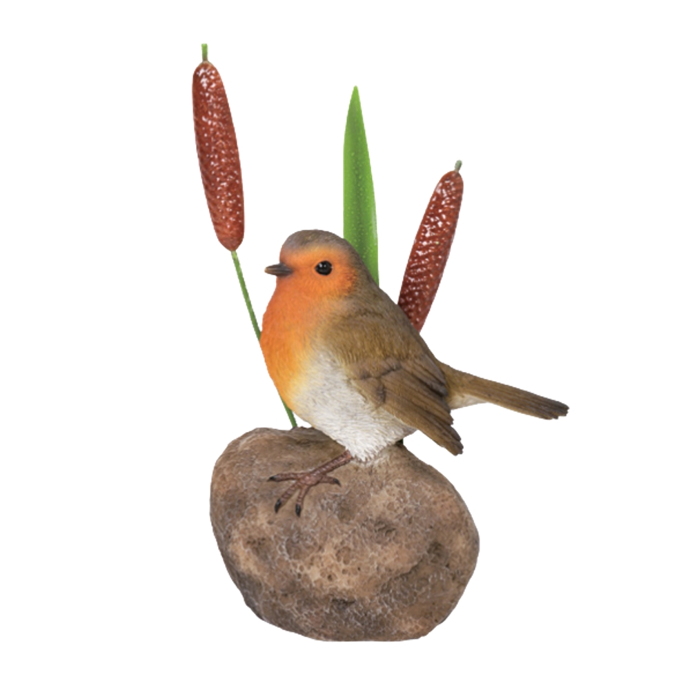 Venkovní zvířátka - Červenka obecná na kameni polyresinová 20cm