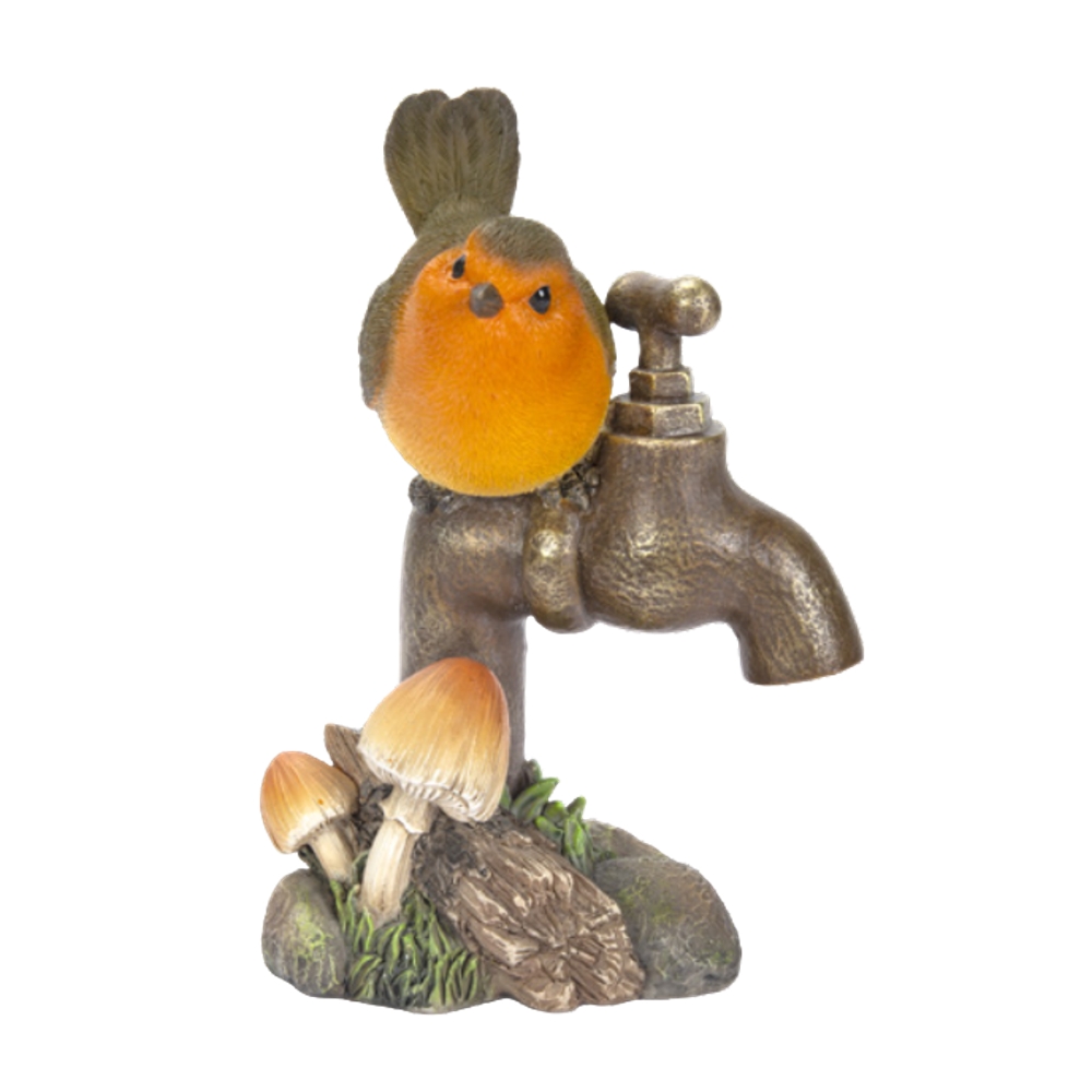 Venkovní zvířátka - Červenka obecná na kohoutku polyresinová 14cm