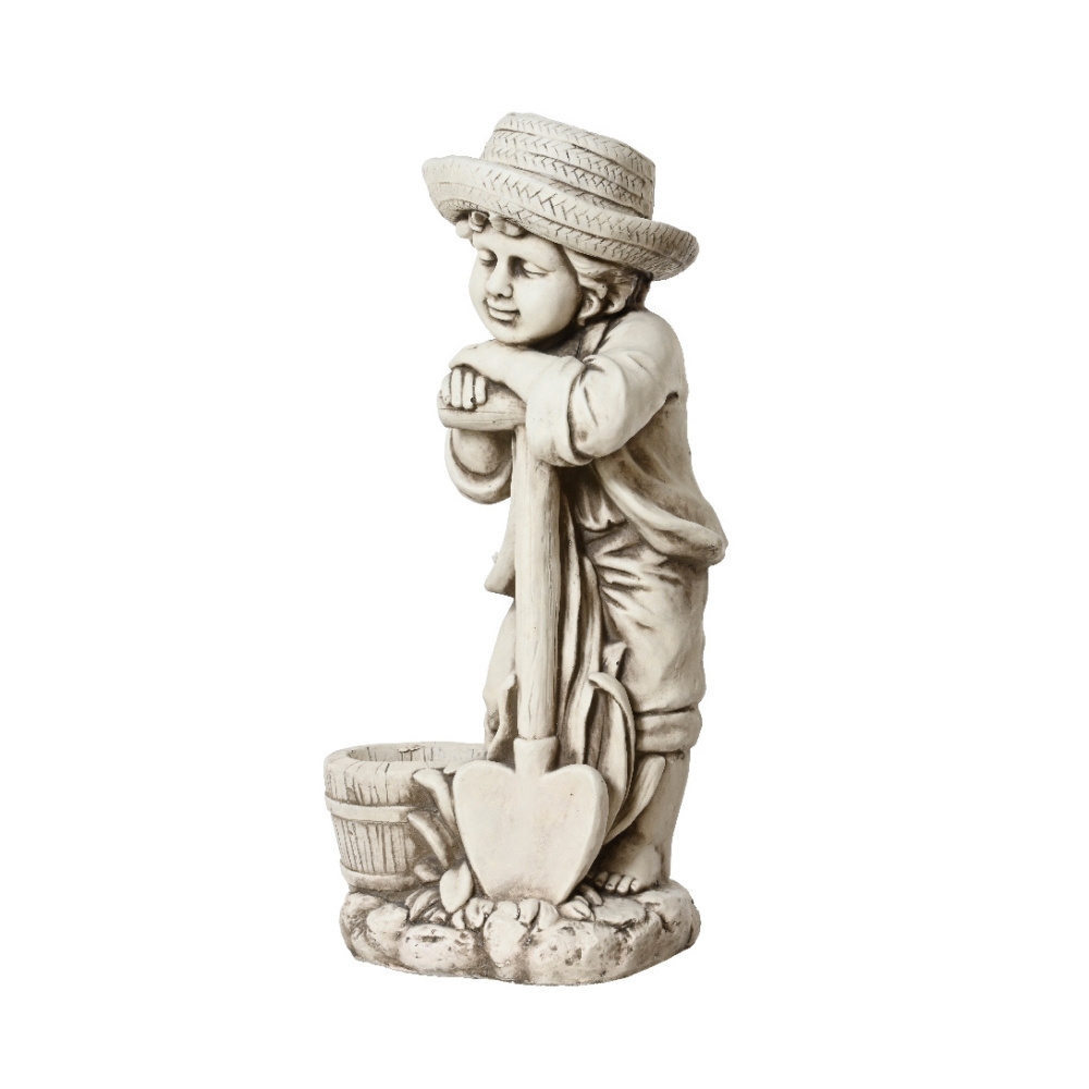 Dekorační figurky postav - Chlapec stojící s rýčem z polymagnesia bílý 67cm