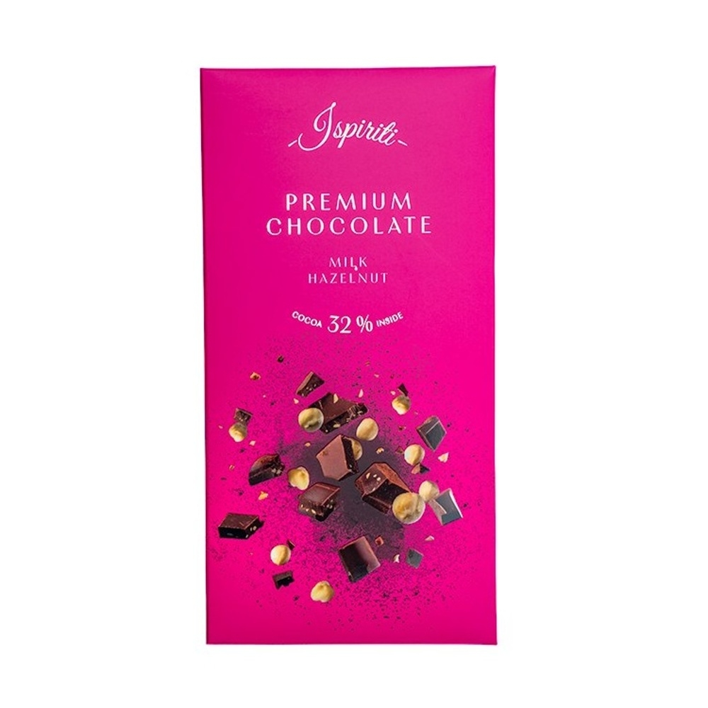 Čokoládové pochoutky - Čokoláda ISPIRITI mléčná 32% s lískovými ořechy 80g