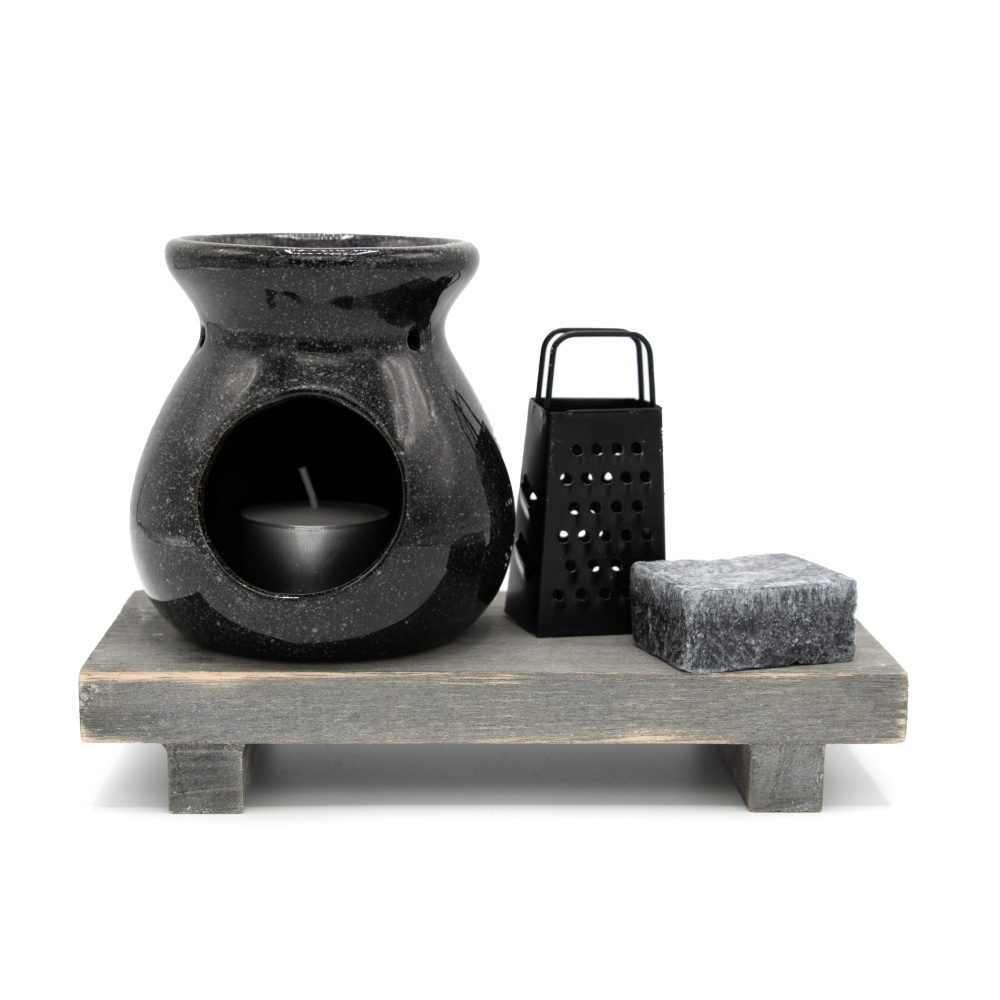 Aromalampy a vonné vosky - Dárková sada aromalampy VESUVIUS a příslušenství černá 4ks