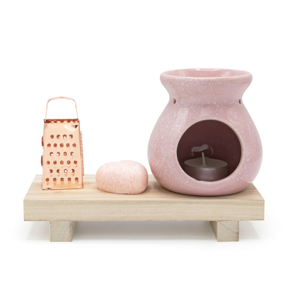 Aromalampy a vonné vosky - Dárková sada aromalampy VESUVIUS a příslušenství růžová 4ks