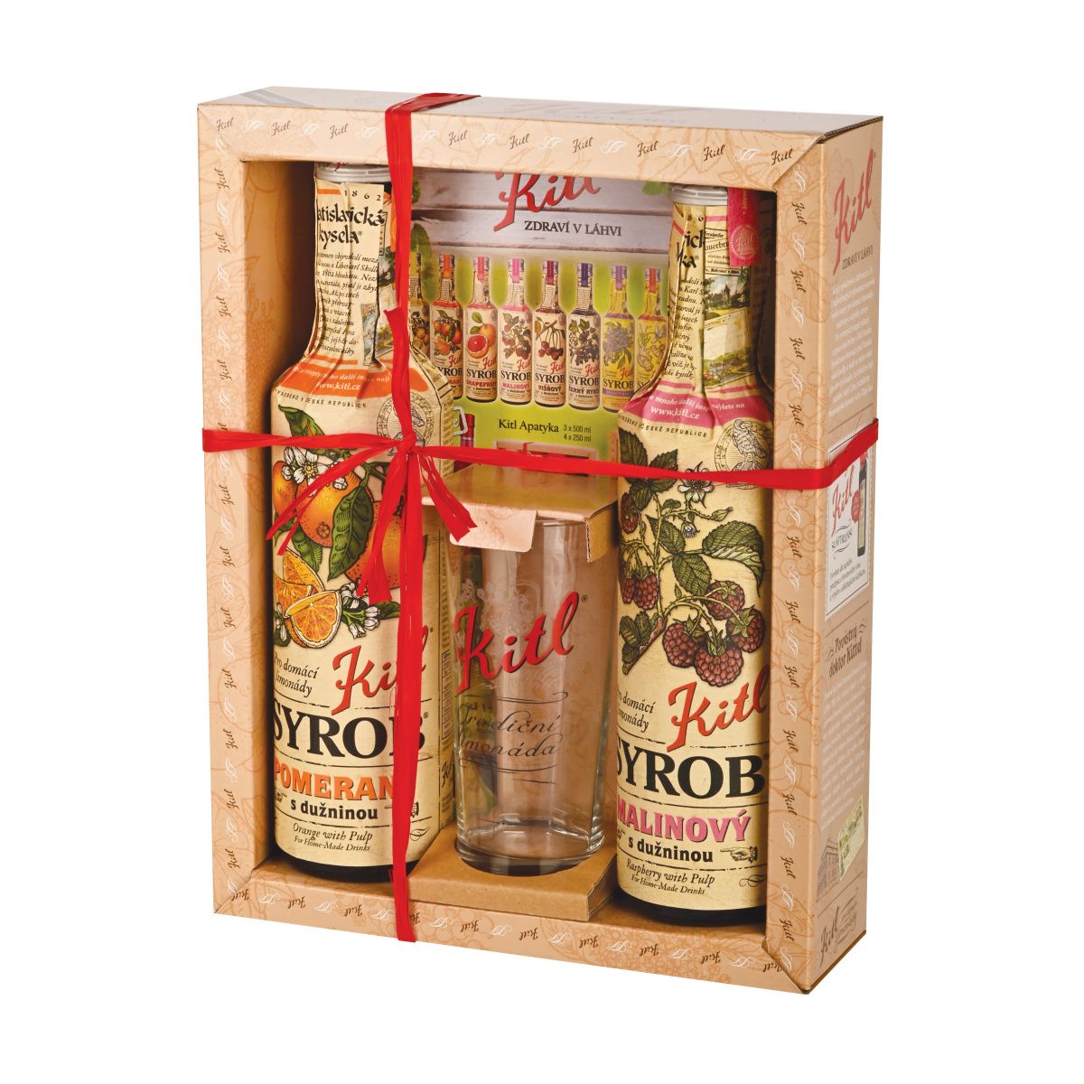 Sirupy, koncentráty, mošty - Dárková sada Kitl SYROB malina a pomeranč se skleničkou 3ks