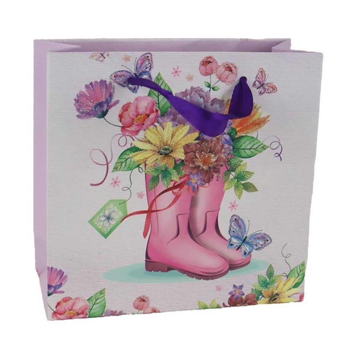 Tašky - Dárková taška papírová s holinkami a květinami 15cm