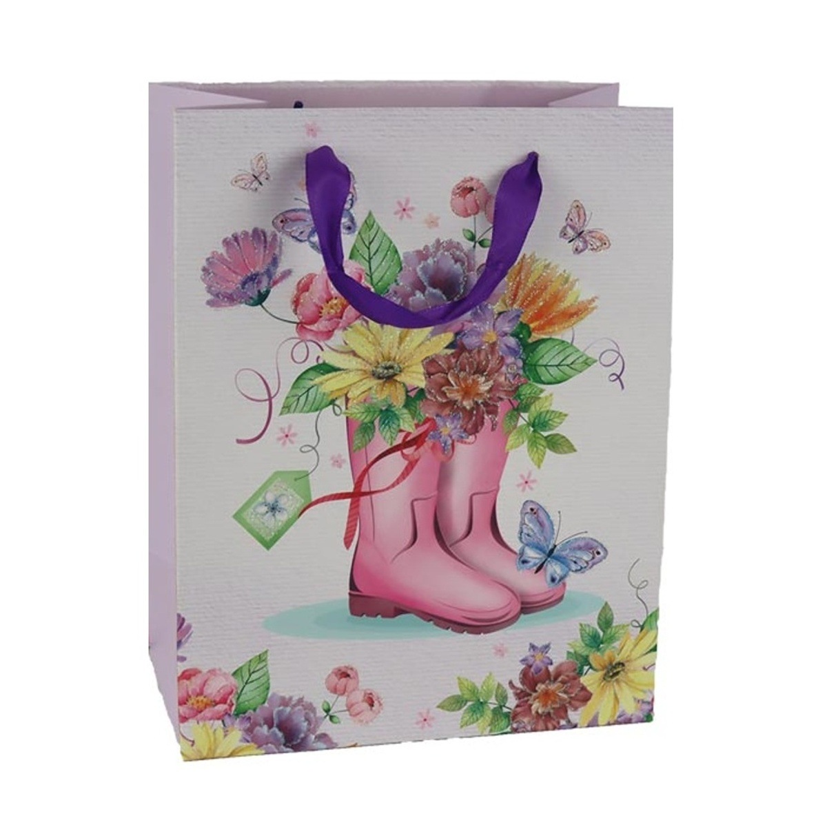 Tašky - Dárková taška papírová s holinkami a květinami 23cm