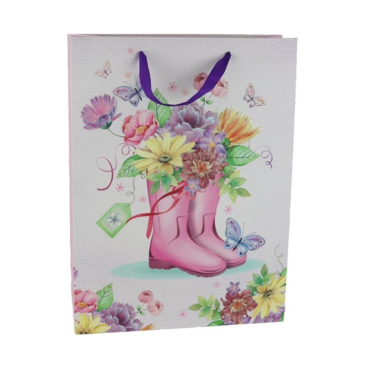 Tašky - Dárková taška papírová s holinkami a květinami 32cm