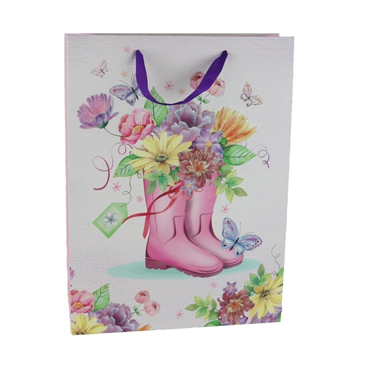 Tašky - Dárková taška papírová s holinkami a květinami 44cm