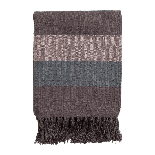 Polštáře a deky - Deka dekor pruhy s třásněmi bavlna hnědá 130x170cm