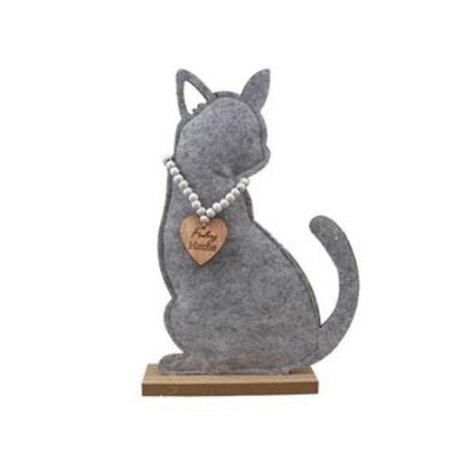 Dekorační figurky zvířat - Dekorace kočka na podstavci filc šedá 29cm