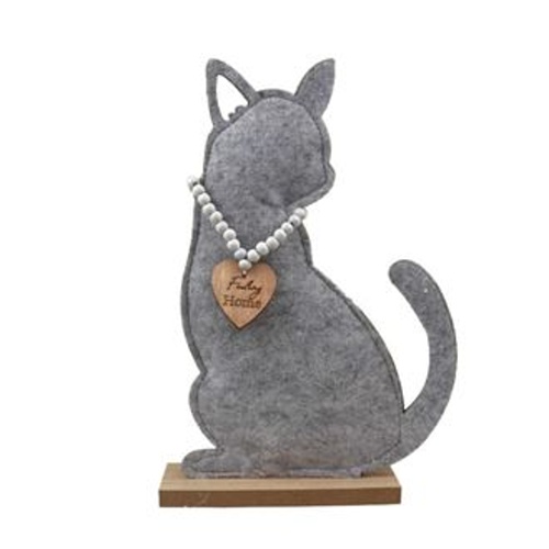 Dekorační figurky zvířat - Dekorace kočka na podstavci filc šedá 45cm