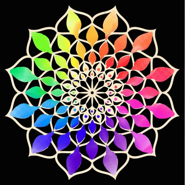 Dřevěné a proutěné dekorace - Dekorace mandala dřevo duhová 9cm