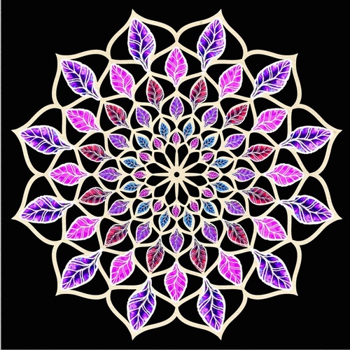 Dřevěné a proutěné dekorace - Dekorace mandala dřevo růžovo-fialová 9cm