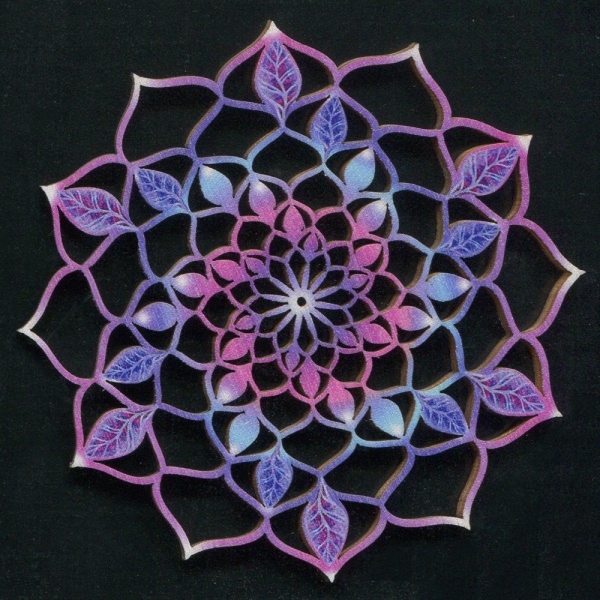 Dřevěné a proutěné dekorace - Dekorace mandala dřevo růžovo-modrá 9cm