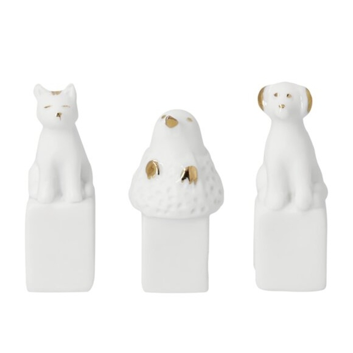 Keramické dekorace - Dekorace na květináč kočka/ptáček/pes z porcelánu 4,5cm
