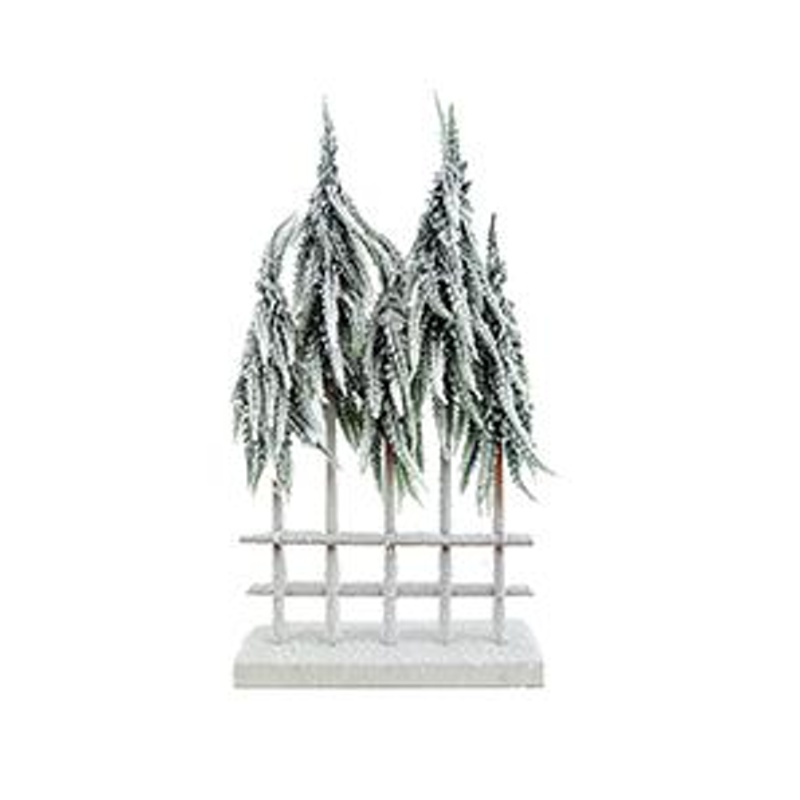 vánoční interíérové dekorace - Dekorace stromy s plotem na podstavci zasněžené 48x25cm