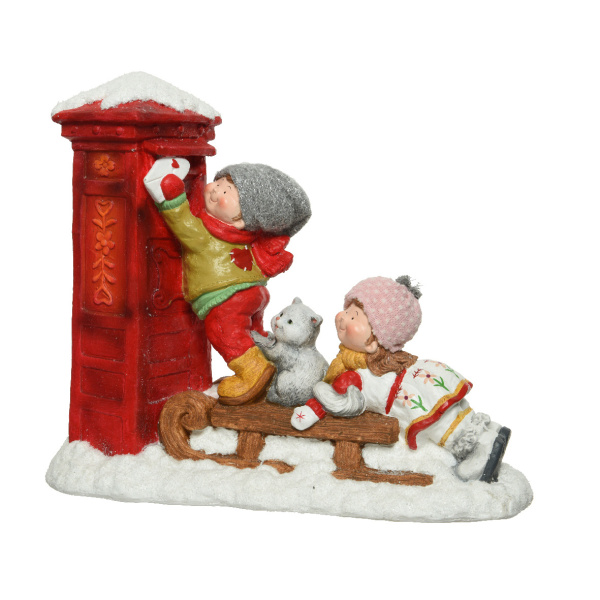 Vánoční figurky - Dekorativní figurka „Děti u poštovní schránky“ – polyresin, 58 cm