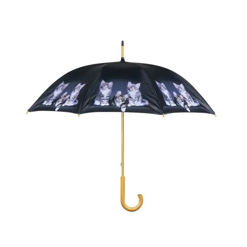 Designové doplňky - Deštník s koťaty polyesterový černý 105cm