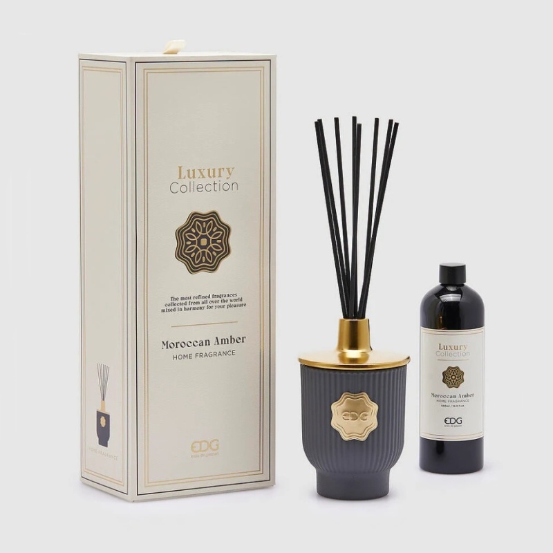 Difuzéry - Difuzér keramický se skleněným víčkem a stébly LUXURY Moroccan Amber 500ml